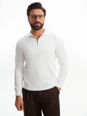 Рубашка поло мужская с длинным рукавом Terrazzo, белая, размер S/M